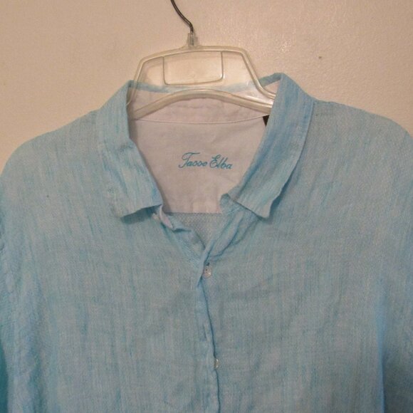 Tasso Elba Blue Mens XXL 100% Linen Short Sleeve Button Down Shirt Summer Beach - Picture 2 of 6